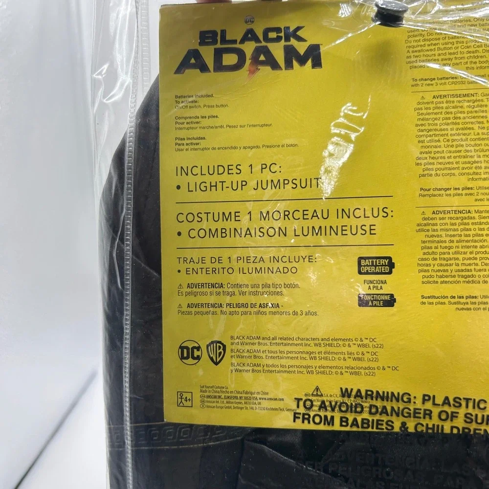 NEW Black Adam‎ Costume Child Small 4-6 Lights Up DC Comics Halloween Cosplay